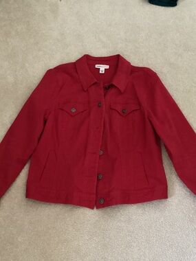 Style & Co. Red Button-Front Jean Jacket